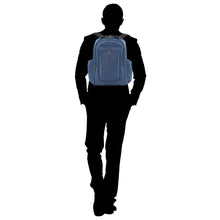 Load image into Gallery viewer, The back outline of of a man carrying the blue backpack on his shoulder.
