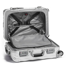 Load image into Gallery viewer, Interior view of the suitcase with the front panel divider unzipped. A hanger is shown to hold garments. The hanger is sold separately.