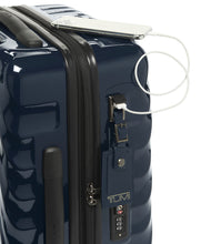 Load image into Gallery viewer, Close up to the side panel, showing a USB plug to charge your mobile devices (Battery bank needed, not included). A tag and a TSA three-digit combination lock are available as well.