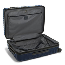 Load image into Gallery viewer, Interior view of the suitcase. The front panel's side features a zipper-closing divider with a pocket. The back panel offers a set of adjustable straps to hold your contents.