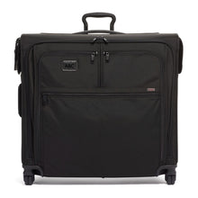 Load image into Gallery viewer, Front panel view of the black wheeled garment bag.