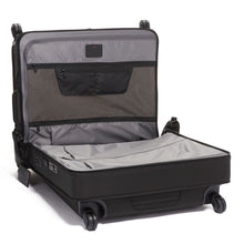 Load image into Gallery viewer, Interior view of the wheeled garment bag. One panel has a zipper-closing divider with organizational pockets. The other panel holds the garments.