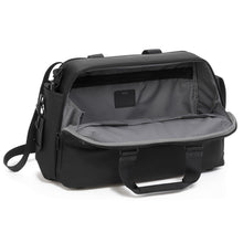 Load image into Gallery viewer, Angled front panel view of the bag with interior view to the main compartment.