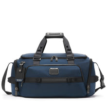 Load image into Gallery viewer, Front panel view of the navy blue duffel bag.