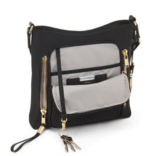 Load image into Gallery viewer, Front panel view with the pocket unzipped, showing a short lanyard with a key clip inside.