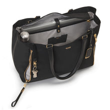 Load image into Gallery viewer, Top angled view of the interior shown with a laptop and a water bottle inside. Accessories not included.