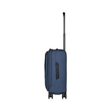 Load image into Gallery viewer, Side panel view of the blue suitcase. The expandable feature is retracted.