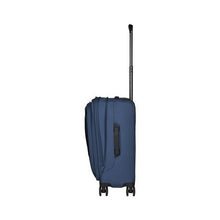 Load image into Gallery viewer, Side panel view of the blue suitcase, shown expanded. It features a grab handle.