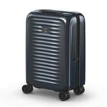 Load image into Gallery viewer, Angled front view of the navy blue suitcase.