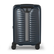 Load image into Gallery viewer, Back panel view of the navy blue suitcase with the telescopic handle retracted.