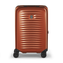 Load image into Gallery viewer, Front panel view of the orange suitcase with black accents.