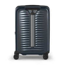 Load image into Gallery viewer, Back panel view of the dark blue suitcase with the telescopic handle retracted.