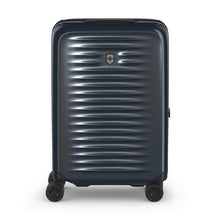 Load image into Gallery viewer, Front panel view of the dark blue suitcase with the telescopic handle retracted.