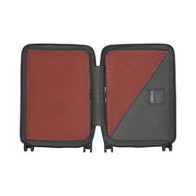 Load image into Gallery viewer, Interior view of the orange suitcase showing the zipper-closing panel dividers to hold your contents in place.