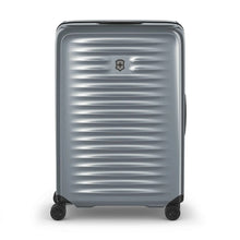 Load image into Gallery viewer, Front panel view of the gray hard shell suitcase with the telescopic handle retracted.