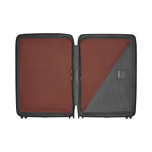 Load image into Gallery viewer, Interior view of the orange suitcase showing the zipper-closing dividers to hold your contents in place.