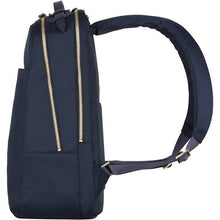 Load image into Gallery viewer, Side view of the backpack with the adjustable straps extended.