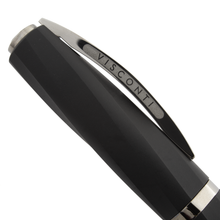 Load image into Gallery viewer, Visconti Divina in Black Matte Pen Series, Side view of the cap. The word VISCONTI is engraved on the side.