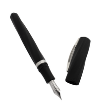 Load image into Gallery viewer, Visconti Divina in Black Matte Pen Series Fountain Pen with the cap set to the side.