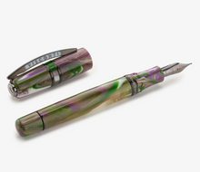 Load image into Gallery viewer, Visconti Homo Sapiens Lotus Garden Fountain pen with the cap set to the side on a white background.