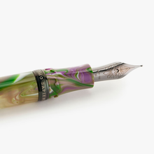 Load image into Gallery viewer, Close up to the Visconti Homo Sapiens Lotus Garden Fountain pen nib on a white background.
