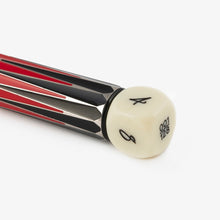 Load image into Gallery viewer, Close up to the bottom of the Visconti Backgammon Rollerball Pen. The die placed at the bottom of the pen has the limited edition number. (The one you receive will vary)