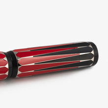 Load image into Gallery viewer, Close up to the Visconti Backgammon Rollerball Pen cap, laid on a white background.