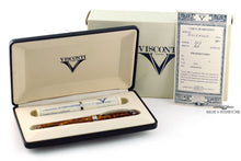 Load image into Gallery viewer, The fountain pen arranged in the presentation box with the included warranty scroll, outer box, and ID card.