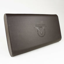 Load image into Gallery viewer, Angled front view of the brown presentation box. The lid has the Visconti logo embossed.