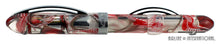 Load image into Gallery viewer, Side view of the red and white fountain pen. The cap ring has an engraving that reads: MILLENIUM.