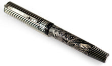 Load image into Gallery viewer, Front view of the fountain pen with the cap on, closed. The cap the word LACEBA written under the clip.