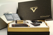 Load image into Gallery viewer, The fountain pen with golden trims in its presentation box with the included portable ink tube and documents.