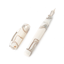 Load image into Gallery viewer, The Visconti Woodstock White Dove Fountain Pen laid on a white background with the cap set to the side.