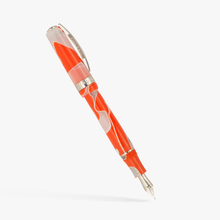 Load image into Gallery viewer, The Visconti Woodstock Orange Sunshine Fountain Pen with the cap posted. The pen body and cap are made of Translucent white and Orange Acrylic Resin with metal fittings.