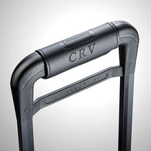 Load image into Gallery viewer, Briggs & Riley Black Leather Outsider Handle Wrap
Shown wrapped around Baseline telescoping handle.  With 'CRV' embossed logo