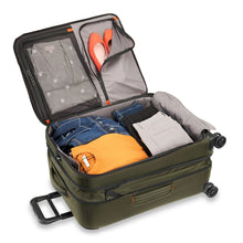 Load image into Gallery viewer, Briggs & Riley ZDX Medium Expandable Spinner - Green
Image of spacious interior main compartment.  Shown packed to illustrate the generous capacity.  Also showing two smaller zip pockets on lid compartment.
	Height	Width	Depth   Weight
US	26"	         18"	        12"	       10.4 lbs.
EU	66 cm	45.7 cm	30.5 cm	4.7 kg