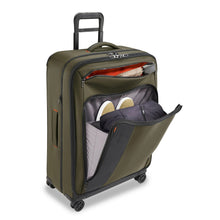 Load image into Gallery viewer, Briggs & Riley ZDX Large Expandable Luggage - Hunter Green
Image of Front Angled View.  Top Zippered Pocket ideal for smaller accessories such as travel umbrella.  Larger gusseted pocket ideal for larger items such as Jacket or Shoes.
	Height	Width	Depth	Weight
US	 29"	         20"	         12"	        11.4 lbs.
EU	73.7 cm	 50.8 cm	 30.5 cm	5.2 kg