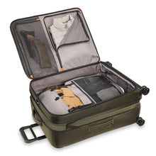 Load image into Gallery viewer, Briggs & Riley ZDX Large Expandable Luggage - Hunter Green
Showing main compartment packed with compression panels engaged to keep clothing from shifting in transit.
	Height	Width	Depth	Weight
US	 29"	         20"	         12"	        11.4 lbs.
EU	73.7 cm	 50.8 cm	 30.5 cm	5.2 kg