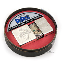 Load image into Gallery viewer, The Zippo Limited Edition Popeye Travel Clock in its circular presentation box.
