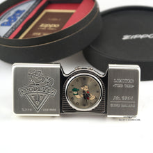 Load image into Gallery viewer, The open Zippo Limited Edition Popeye Travel Clock with the circular presentation box in the background.