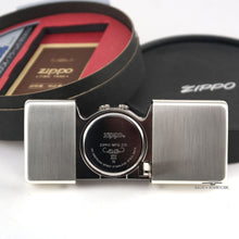 Load image into Gallery viewer, The Back of the Zippo Limited Edition Popeye Travel Clock reads "Zippo ZIPPO MFG. CO. AN AMERICAN SPIRIT STAINLESS STEEL BACK"