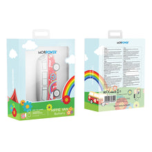 Load image into Gallery viewer, Angled front and back view of the hippie van power bank in its packaging.