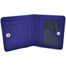 Load image into Gallery viewer, Inner view of the Aqua wallet with cobalt blue interior.