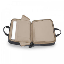 Load image into Gallery viewer, Briggs & Riley @Work Large Spinner Brief - Black
Image of Interior Protected Laptop Compartment as well as back panel entry into back overnight packing compartment.
	Height	Width	Depth	Weight
US	15 in	17.5 in	 9 in	        8.4 lbs.
EU	38 cm	44.5 cm	 23 cm	3.8 kg