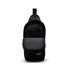 Load image into Gallery viewer, Front interior view of the black sling bag. 
