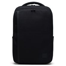 Load image into Gallery viewer, Front panel view of the black Kaslo backpack. 
