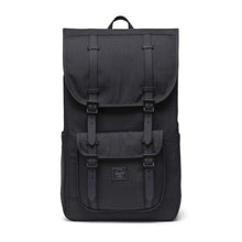 Load image into Gallery viewer, Front panel view of the black tonal backpack. 
