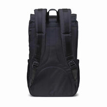 Load image into Gallery viewer, Back panel view of the black backpack. 
