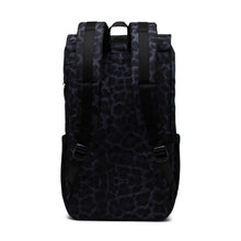 Load image into Gallery viewer, Back view of the black Little America backpack with leopard print.
