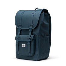 Load image into Gallery viewer, Angled front panel view of the Orion blue backpack. 
